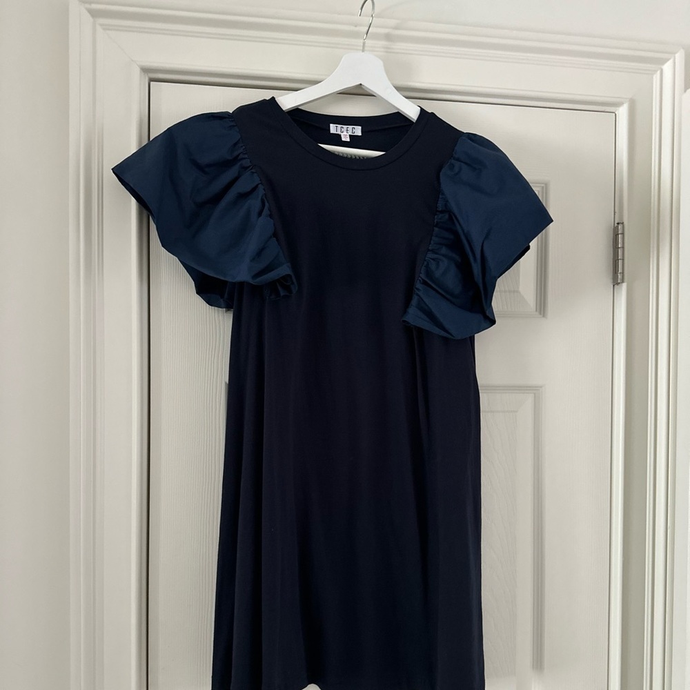 navy blue T-shirt dress with cotton full sleeves